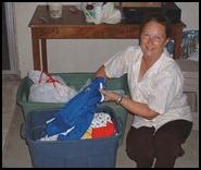 Deb sorts clothes